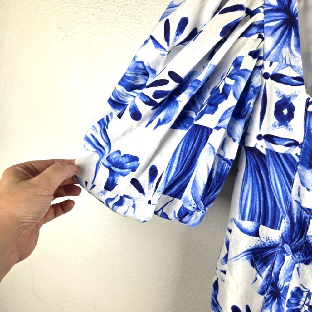 Caroline Constas NWT Linen Blend Floral Blue and White Mini Dress Size 02/XS - Picture 7 of 13